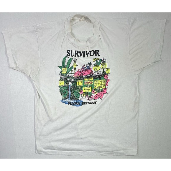 Maui Other - Vintage Hana Hi Way Survivor Hawaii T-Shirt 80s 90s Palm Tees Maui Tourist Tee
